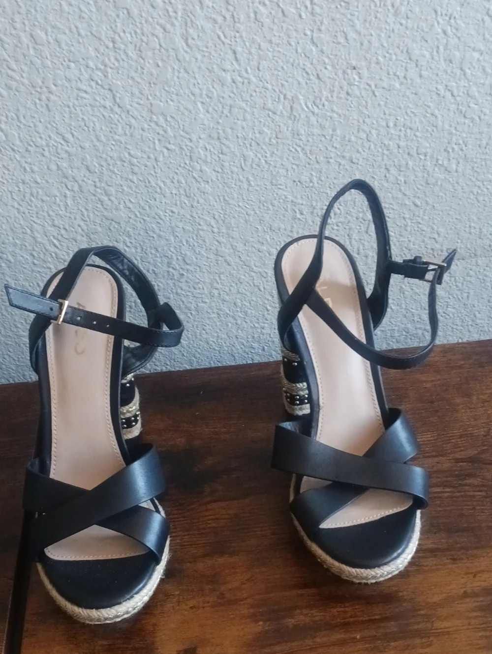 Aldo Black Cross-Strap Wedge Sandals